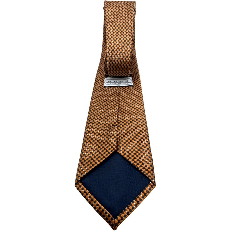 Bruno Patelli Black Orange Checked Italy Silk Tie Neck Luxury Vintage Mens - Picture 4 of 6